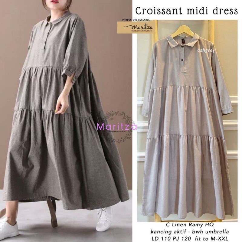 DRESS MIDI COTTON LINEN • CROISSANT MIDI DRESS BY MARITZA