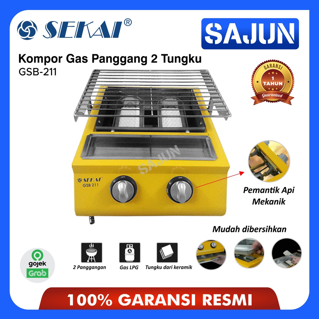 SEKAI Kompor Gas Panggang / BBQ 2 Tungku Steak Sosis GSB211 / GSB 211