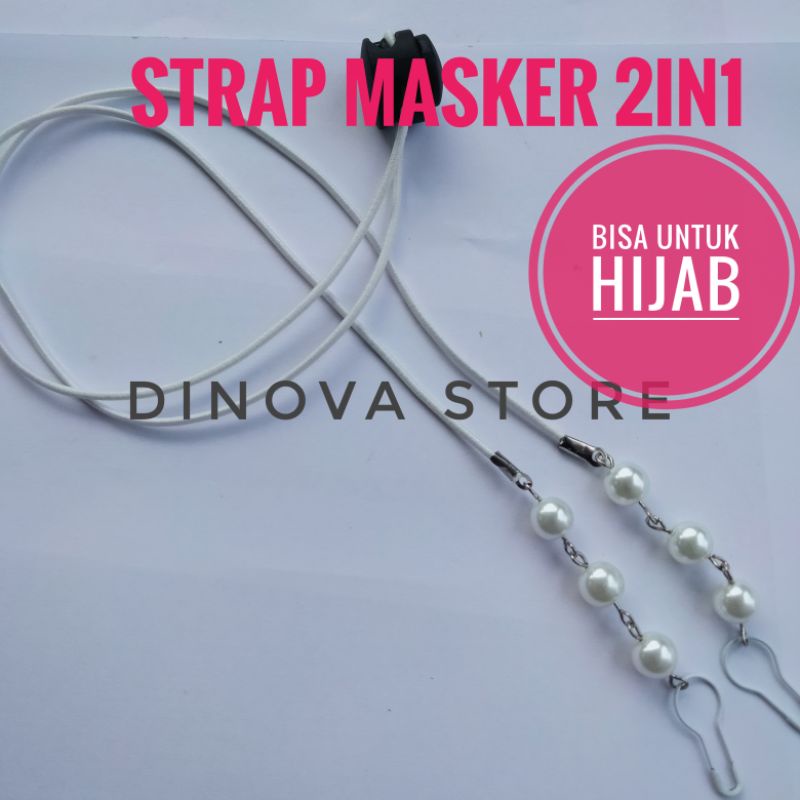 Strap masker hijab 2 in 1 MUTIARA 8M polos stoper/konektor masker