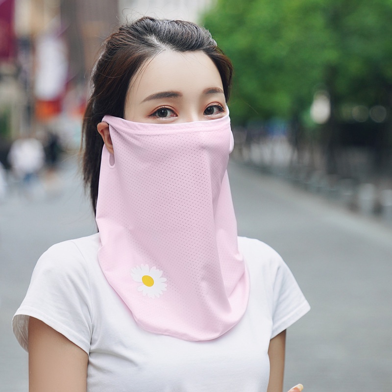 Syal pembunuh es sutra tabir surya syal pria dan wanita kerudung masker wajah Sunscreen Daisy Veil Neck Protector Outdoor Ladies Driving Thin Face Mask Cover Face Shade Neck sutra masker