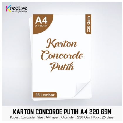 

Kertas Karton Concorde Putih (A4 / 220 gsm / 1 pack = 25 lbr)