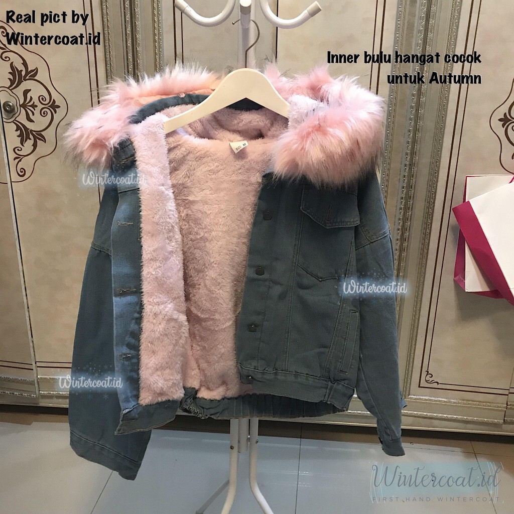 Jeans Fur Jacket Coat Winter Mantel denim musim dingin big size jumbo import korea