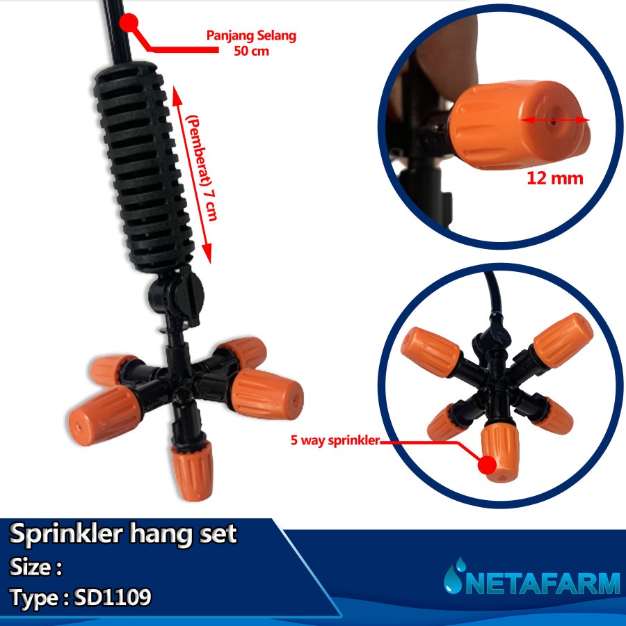 Sprinkle Hang Set 5 Nozzle + Selang 50cm / SD1109 - 1set