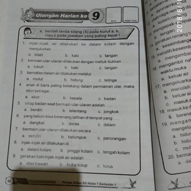 Kunci Jawaban Penjaskes Kelas 7 Semester 1 Penilaian Pelajaran 2 Gudang Kunci