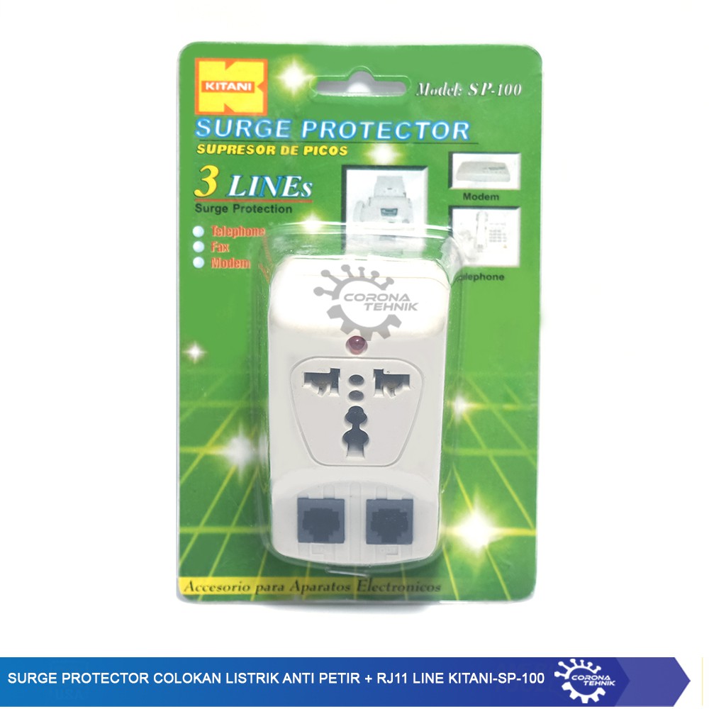 Colokan Listrik Surge Protector Anti Petir + RJ11 Line - Kitani SP-100