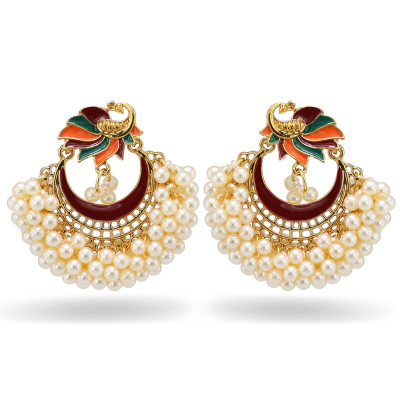 SIY  Bollywood Ethnic Bridal Bride Kundan Earrings Peacock Pearls Jhumka Jhumki Indian Bahubali Drop Earrings Fashion Jewelry