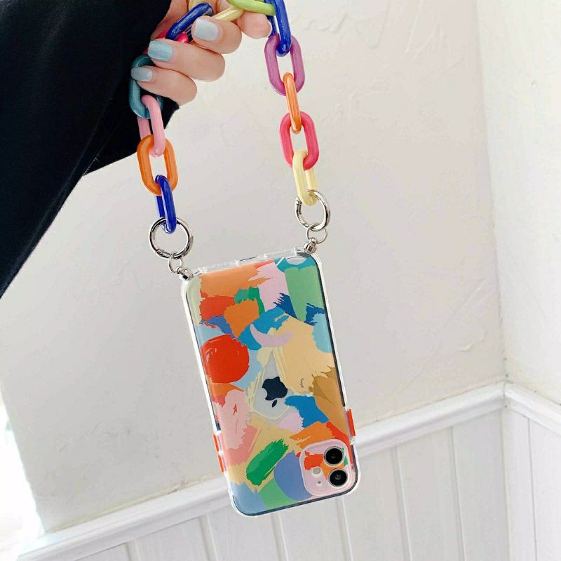 Casing Handphone selempang tali rante artis nagita iphone 7plus 11 pro max i11 Necklace rainbow