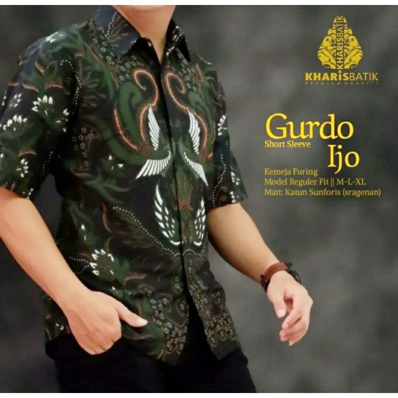 GURDO IJO PDK Kemeja Batik Pria Modern Lengan Pendek Full Furing Katun Halus Solo - Baju Batik Pria Dewasa Kondangan Seragam Kerja Kantor