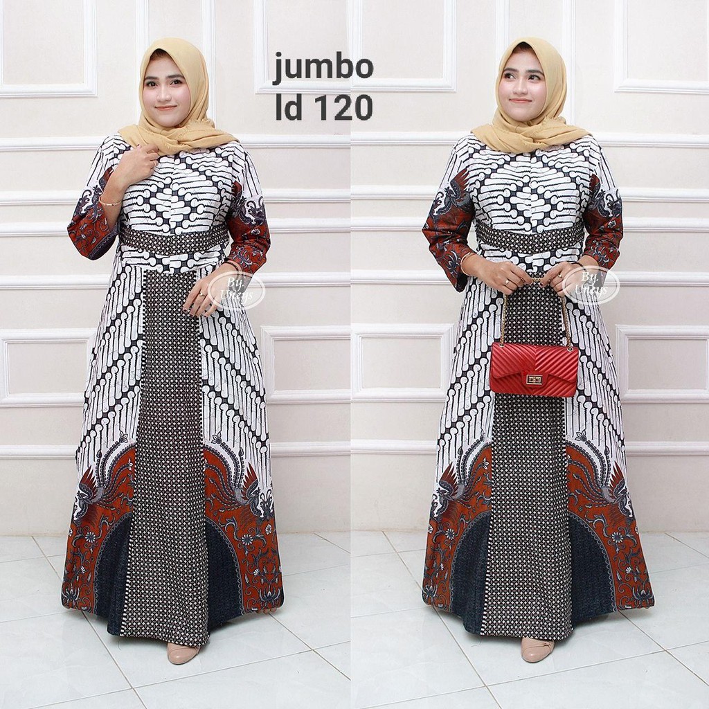 Gamis Batik Ukuran Jumbo LD 110 Dan LD 120 Bahan Katun Motiv Terbaru Bisa Cod