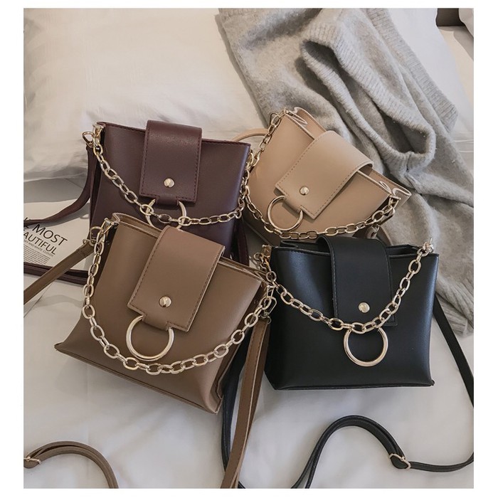 tas selempang warna coklat abu hitam wanita tali biasa imported murmer