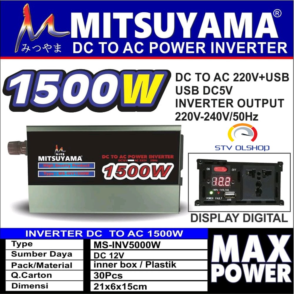 Power Inverter DC To AC 1500W + USB 5V MITSUYAMA