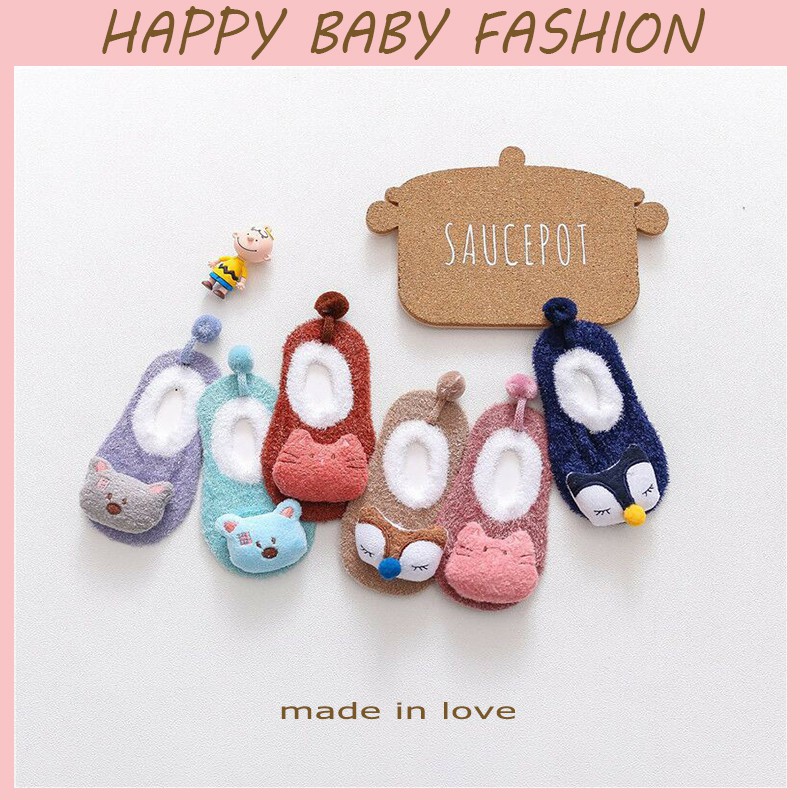 【Happy Baby】WZ001 Sepatu Prewalker Kaos Kaki Bulu Lembut Motif Animal Baby Socks