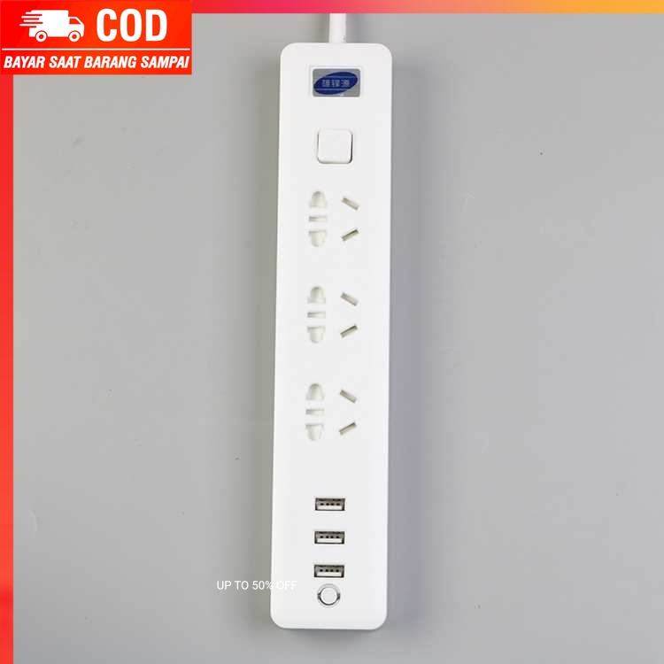 (100% BARANG ORI) JRDQ Powerstrip 3 USB Port + 3 Electric Plug dengan LED Indikator