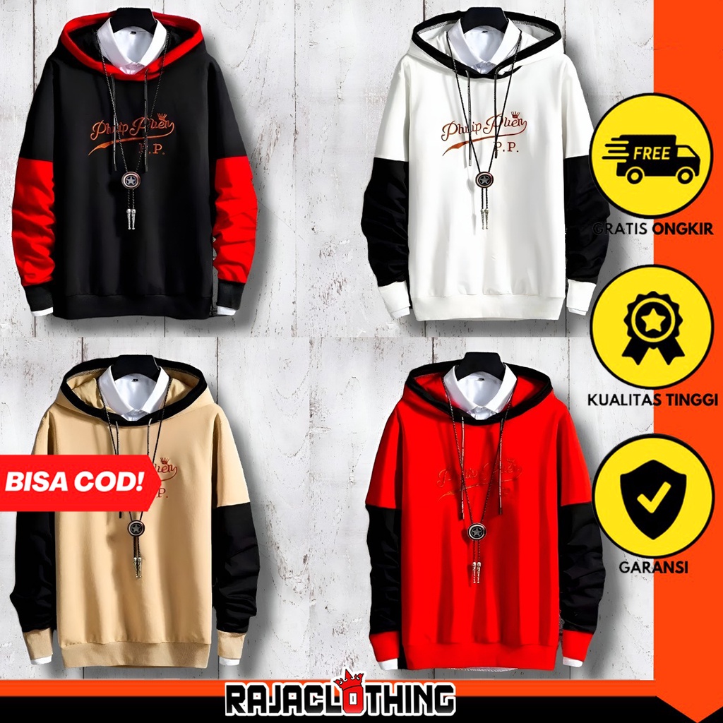 RCL - Sweater Distro Philip Plime Premium Cowo / Bahan Tebal Switer Cowok Keren/ Jaket Pria Terbaru Gaya / Hodie / Suiter /Sweter Hoody Pria Switer Sweeter Original / Warna Hitam / Kuning / Putih / COD / Bayar Ditempat / Best Seller