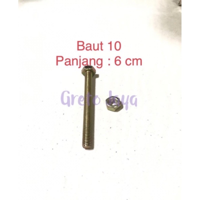 ( Baut 10 Panjang 6 cm ) Kuning Baut Mur Plat Pelat Panjang Pjg 6cm