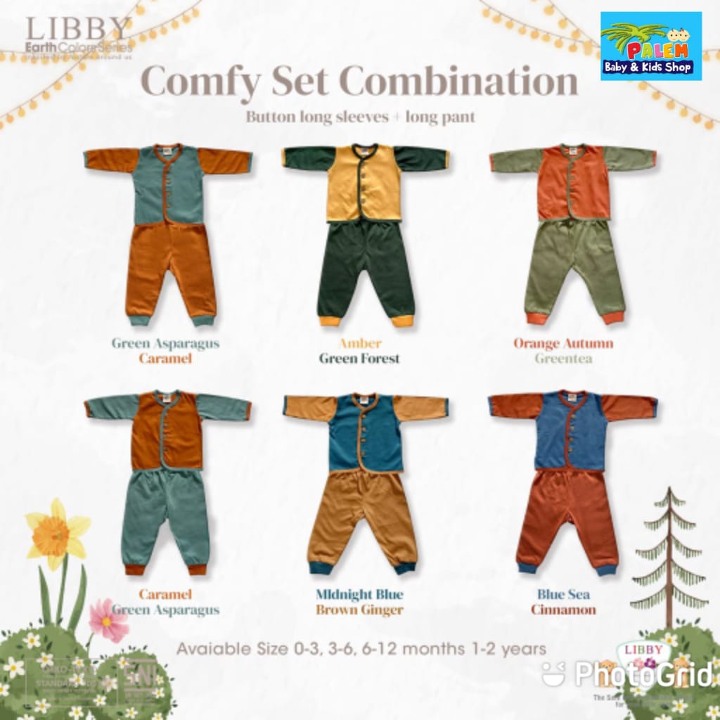 (( NEW ))LIBBY Comfy Set Kombinasi Earth Color Series 1 &amp; 2 (( PANJANG )) | Stelan Kancing Depan (1Stel/pack) .