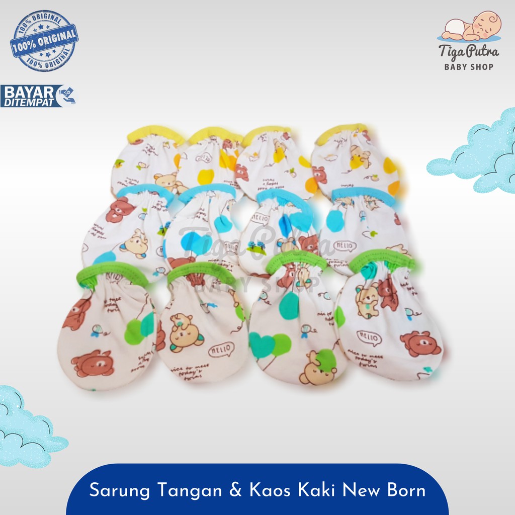 Mamimu set Sarung Tangan &amp; Kaos Kaki Karet Bayi/Baby Motif (0-3M)| Perlengkapan Bayi Baru Lahir