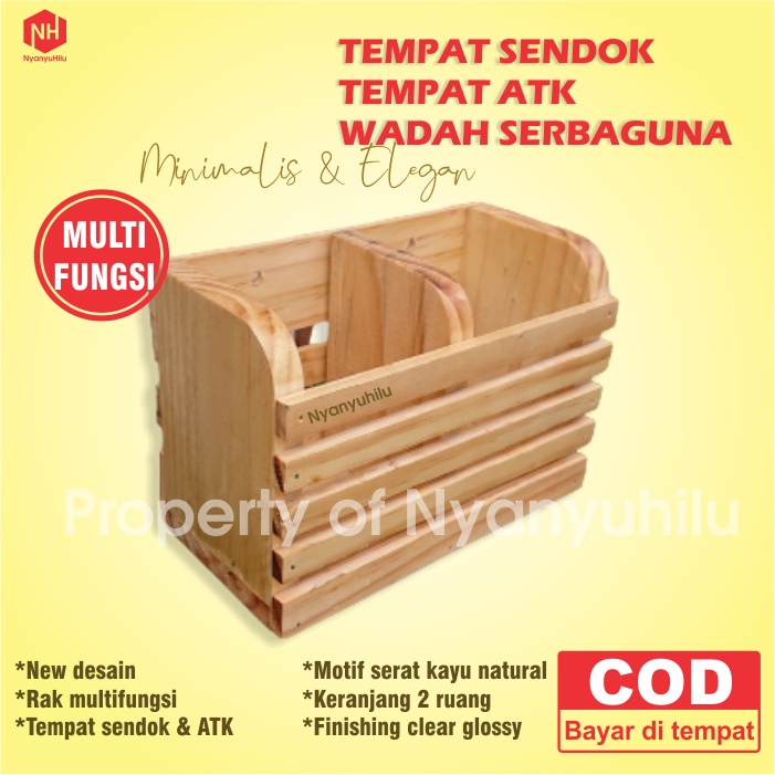 Tempat Sendok Garpu Kayu Unik Kotak Tempat ATK Pensil Spidol Pulpen Rak Sendok Dapur
