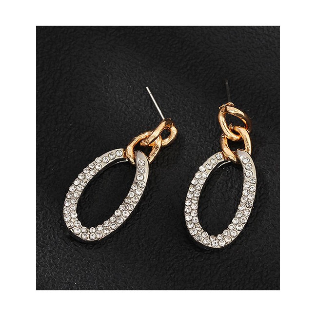 LRC Anting Tusuk Fashion Golden Geometric Circle Diamond Earrings D66100