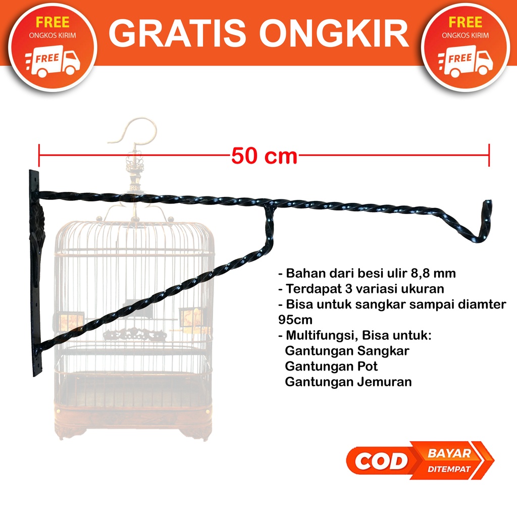 HARGA PROMO!! GANTUNGAN SANGKAR KANDANG 50CM BURUNG MURAI LOVEBIRD TEMPEL DINDING ULIR SEMPATI CANTOLAN POT HOLDER BUNGA