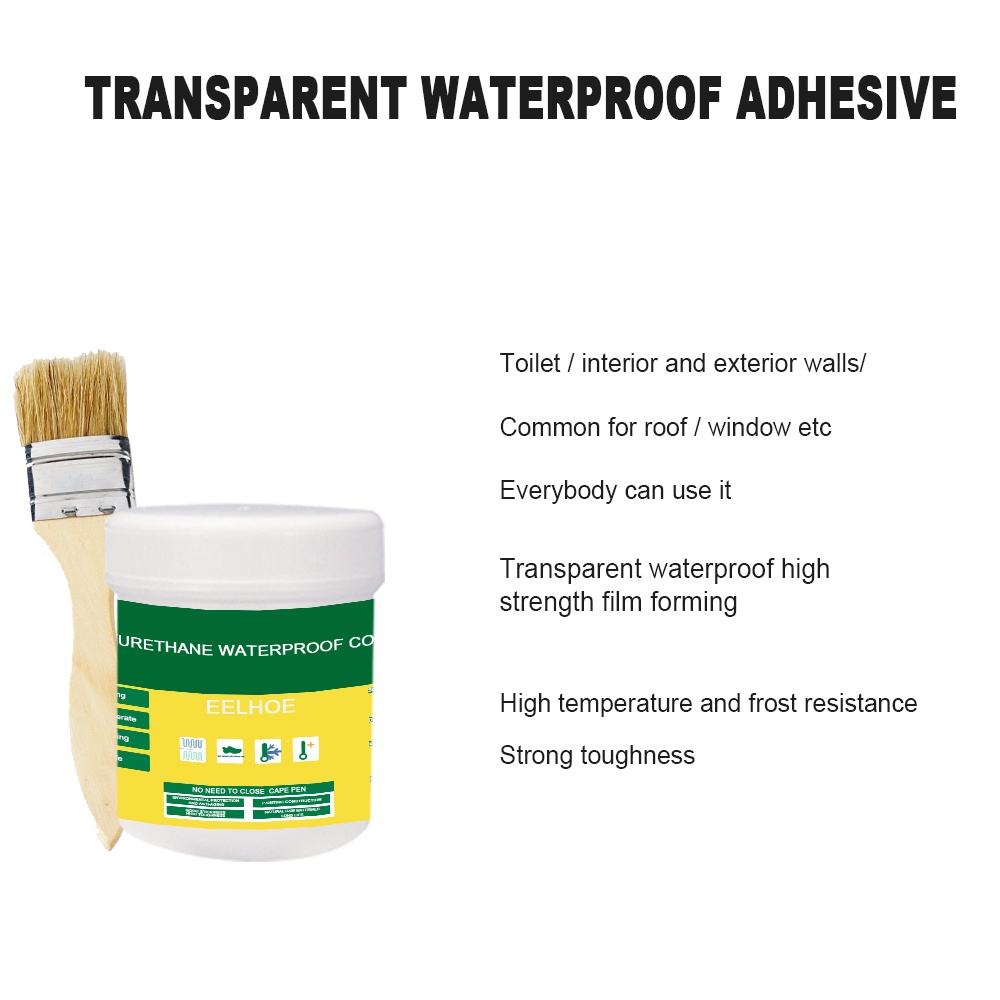 ღ Tahan Air Lem Plus Sikat Tak Terlihat Pasta Sealant Tahan Bocor Perekat Lem Lapisan Transparan Kamar Mandi Toilet Lantai Penetrasi Waterproofing agen