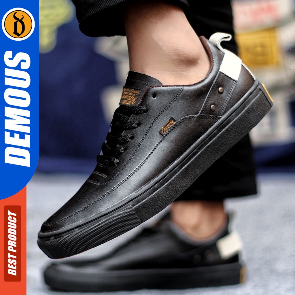 Sepatu Sneakers Pria Sepatu Casual Pria Kulit Asli Sepatu Kerja Kuliah Kondangan Sepatu Hitam Pria DEMOUS CYRE