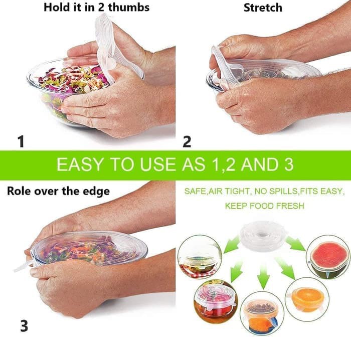 6 in 1 Stretch Bowl Cover Silicone food cover penutup makanan ajaib