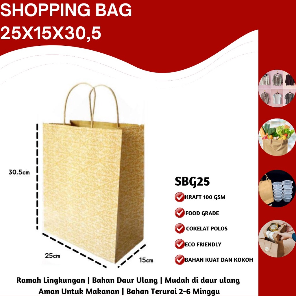 Paper Bag Shopping Bag Kantung Belanja (SBG25-25X15X30.5 Cm)