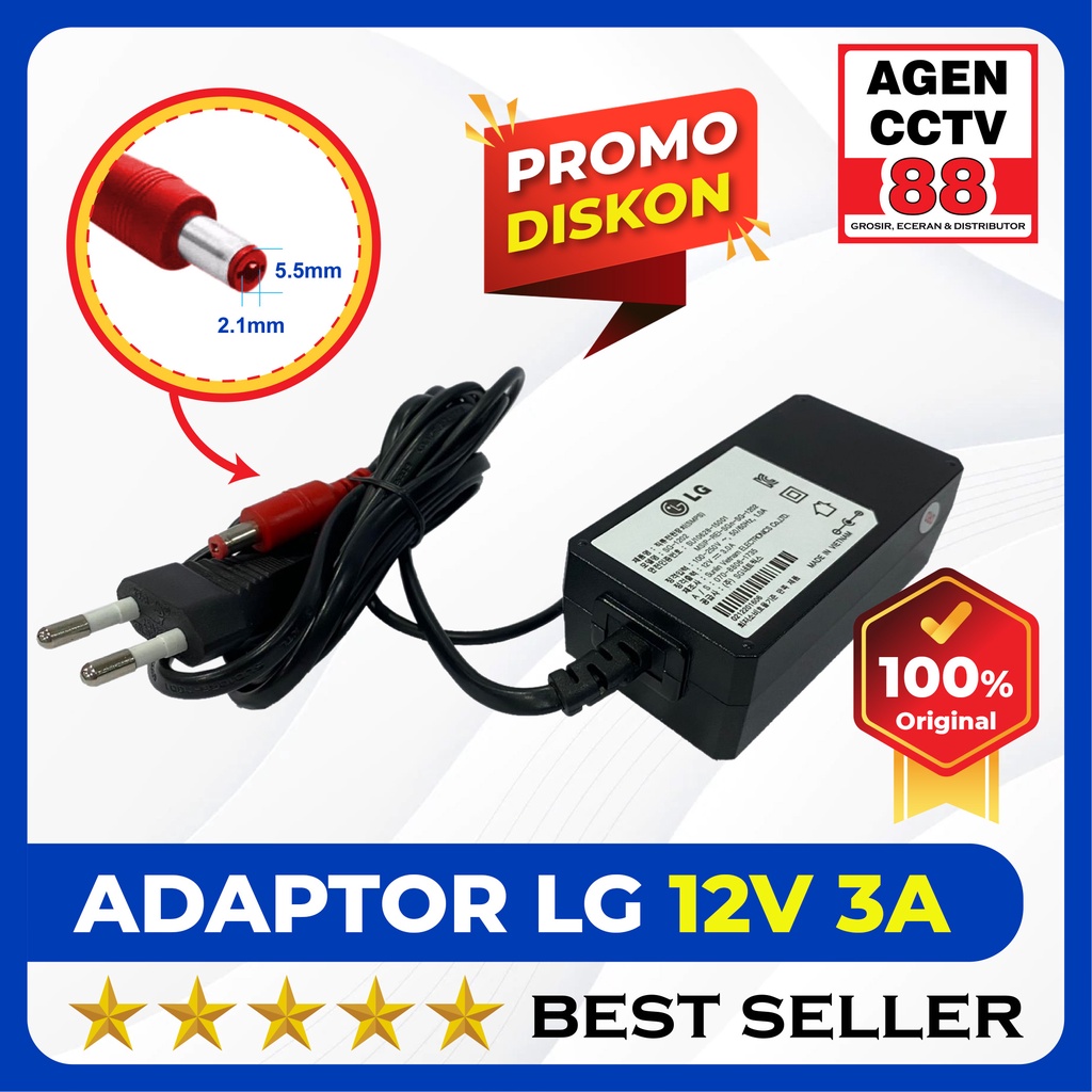 Adaptor Power Supply Merek Korea LG 12V 3A Murni 100%