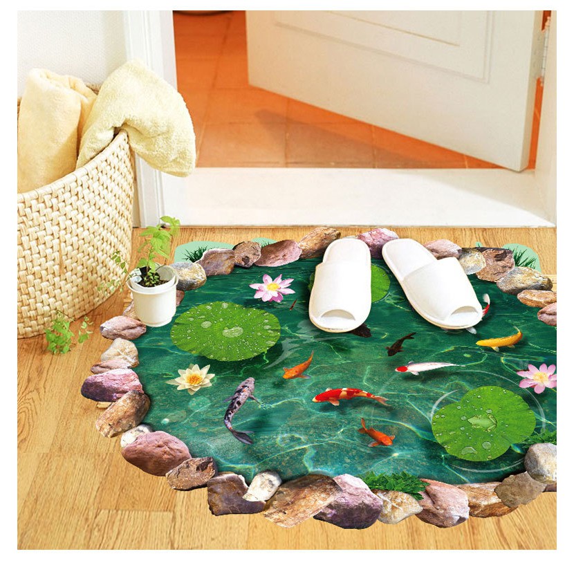 Reliza Wall Sticker Crative Pond 3D Teratai Ikan Koi Stiker Dinding LDR