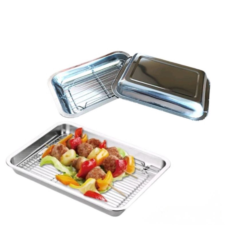 Coolingrak tray grill nampan stainless saringan peniris minyak panggangan multifungsi ukuran 35x25cm loyang