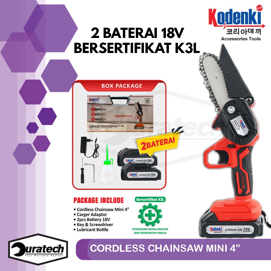 Mini cordless chainsaw 4" 2 baterai  Chainsaw gergaji rantai elektrik mini 4" senso mesin potong kay
