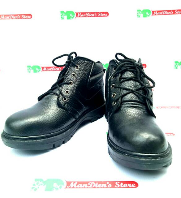 MANDIENS - Sepatu Safety Pria Kulit Asli Ujung Besi KR. 7 Hitam/Coklat