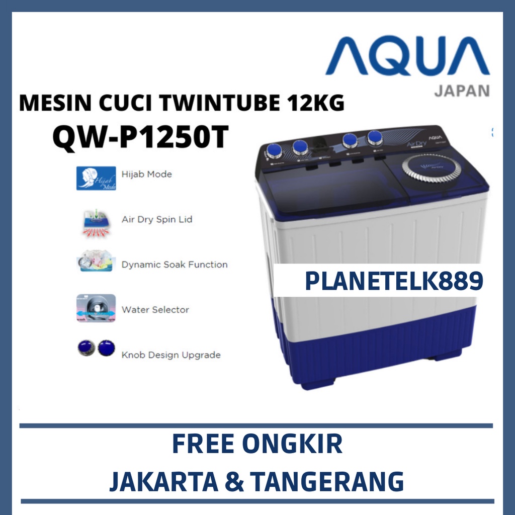 AQUA QW 1250T TWINTUBE 12KG QW-1250T MESIN CUCI 2 TABUNG AQUA 12KG