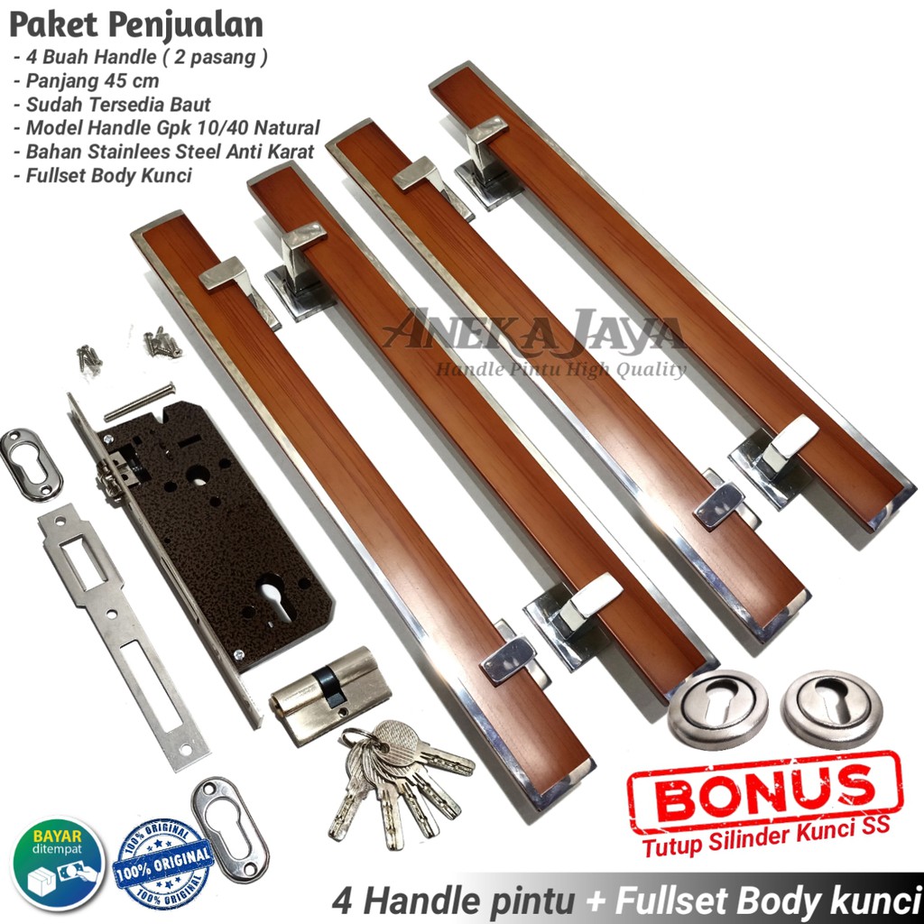 PROMO !! Satu set 4 handle pintu rumah 45 cm + Body kunci / Gagang pintu / Tarikan pintu rumah depan