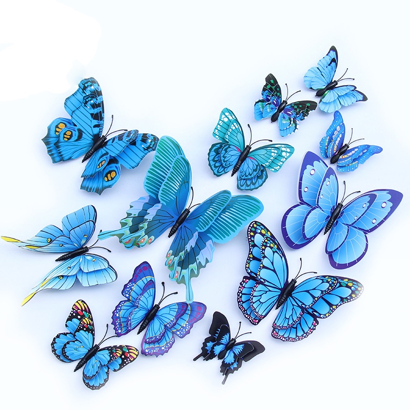 12Pc/Set Colorful Double Layer 3D Magnetic Butterfly Wall Sticker /  Butterflies Refrigerator Magnet Stickers