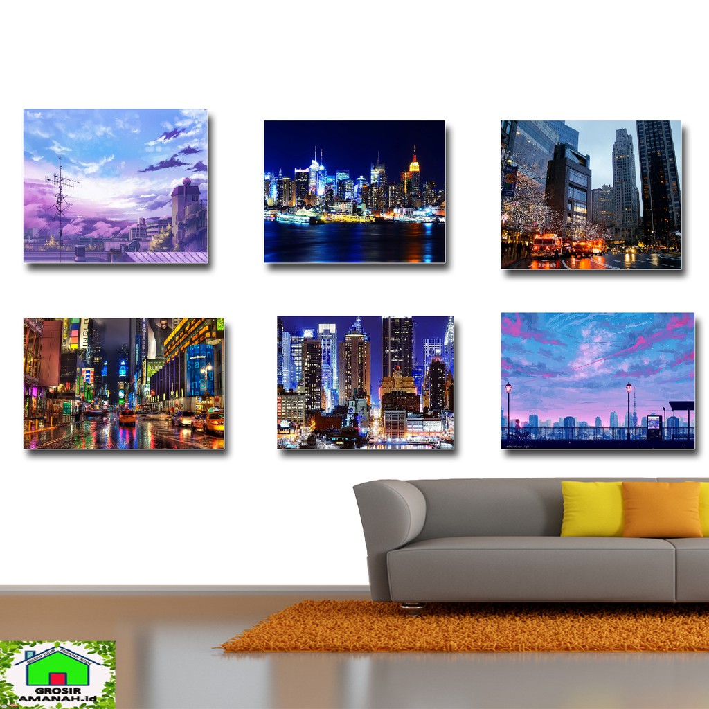 grosiramanah [TERMURAH] WALL DECOR CITY VIEW UKURAN 30 X 40