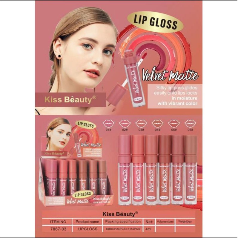 PER6PCS LIP GLOSS VELVET MATTE TUTUP BULAT | RATA NO.6177 | 7867-03