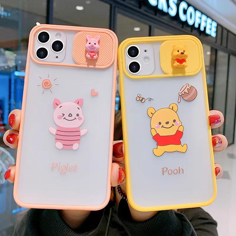 Ponsel Casing Piggy dan Pooh Lensa jendela geser iPhone 12 mini 12pro 12pro max 7 plus iPhone 6splus case iPhone 8plus Max penutup ponsel