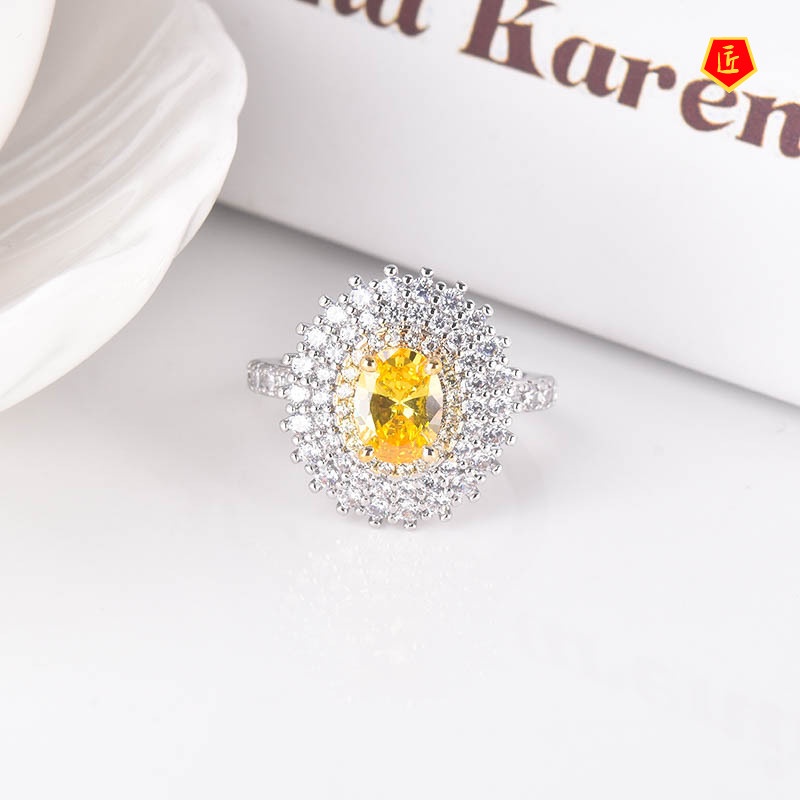 [Ready Stock]Luxury Citrine Two-Tone Ring