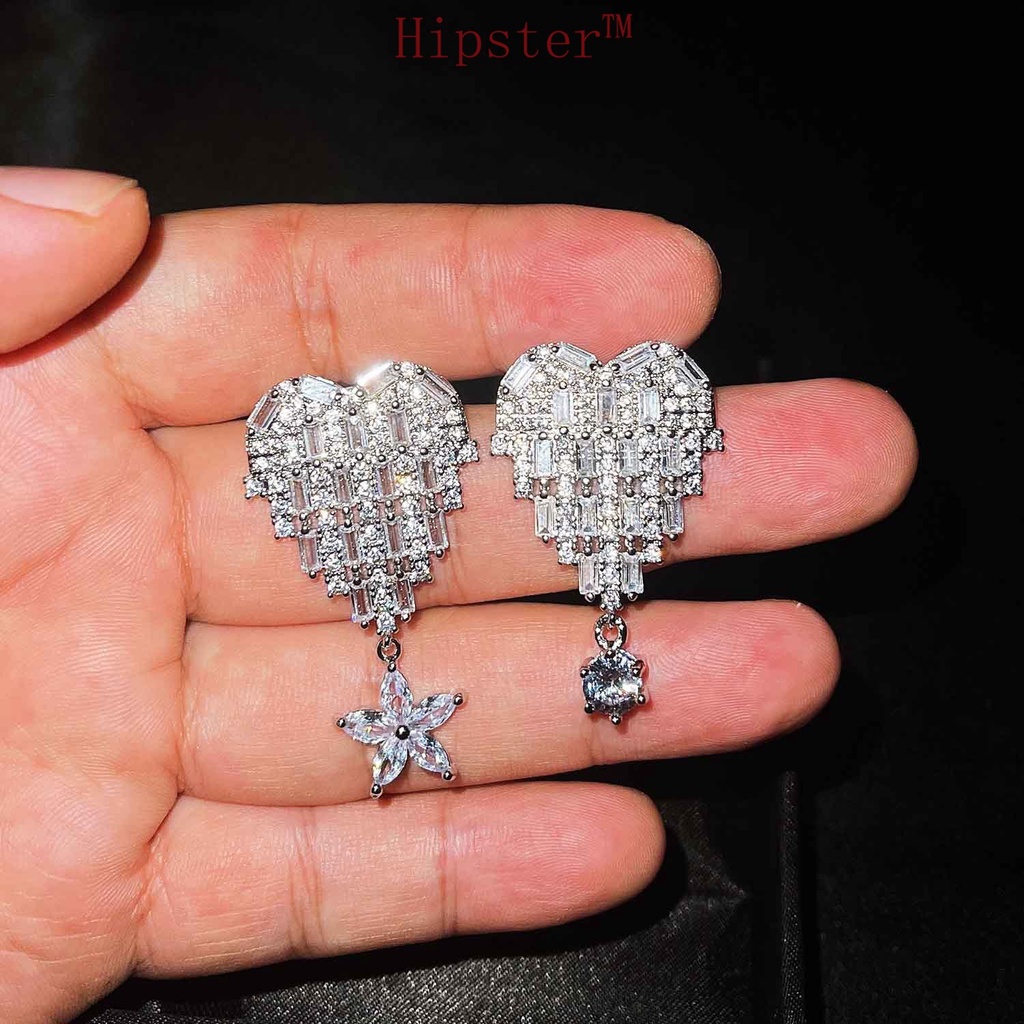 New Fashion Hot Sale Classic Micro-Inlaid Diamond Love Heart-Shaped Asymmetric Earrings