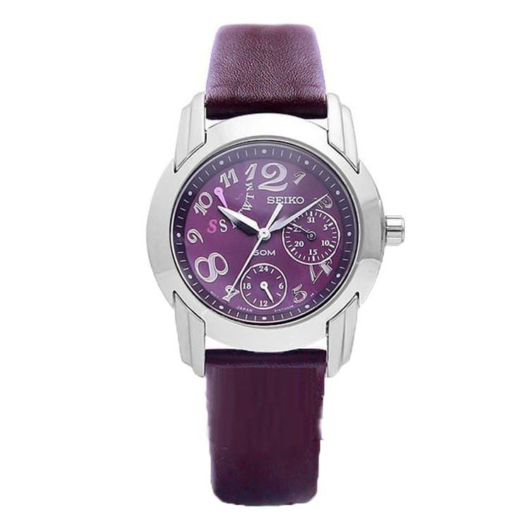 Jam Tangan Wanita Seiko Ladies SPA871 Strap Leather Purple Strap Kulit