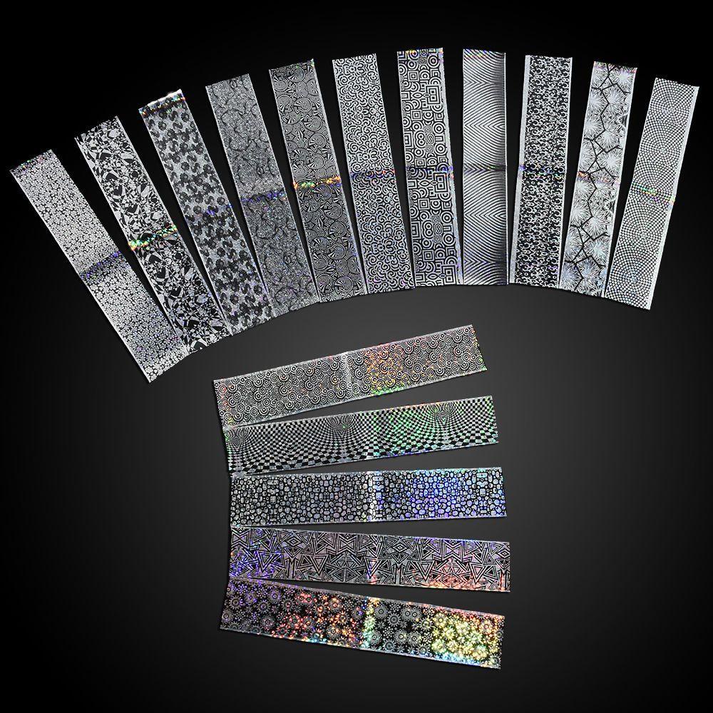 R-flower 16Pcs Starry Sky Nail Foil Wanita Laser Hologram Nail Art Decals