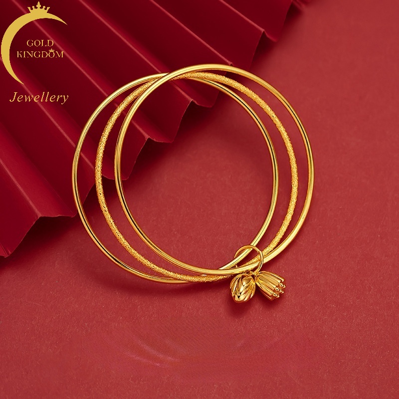 2022 Gelang Tiga Cincin Desain Bunga Teratai Warna Emas Untuk Wanita