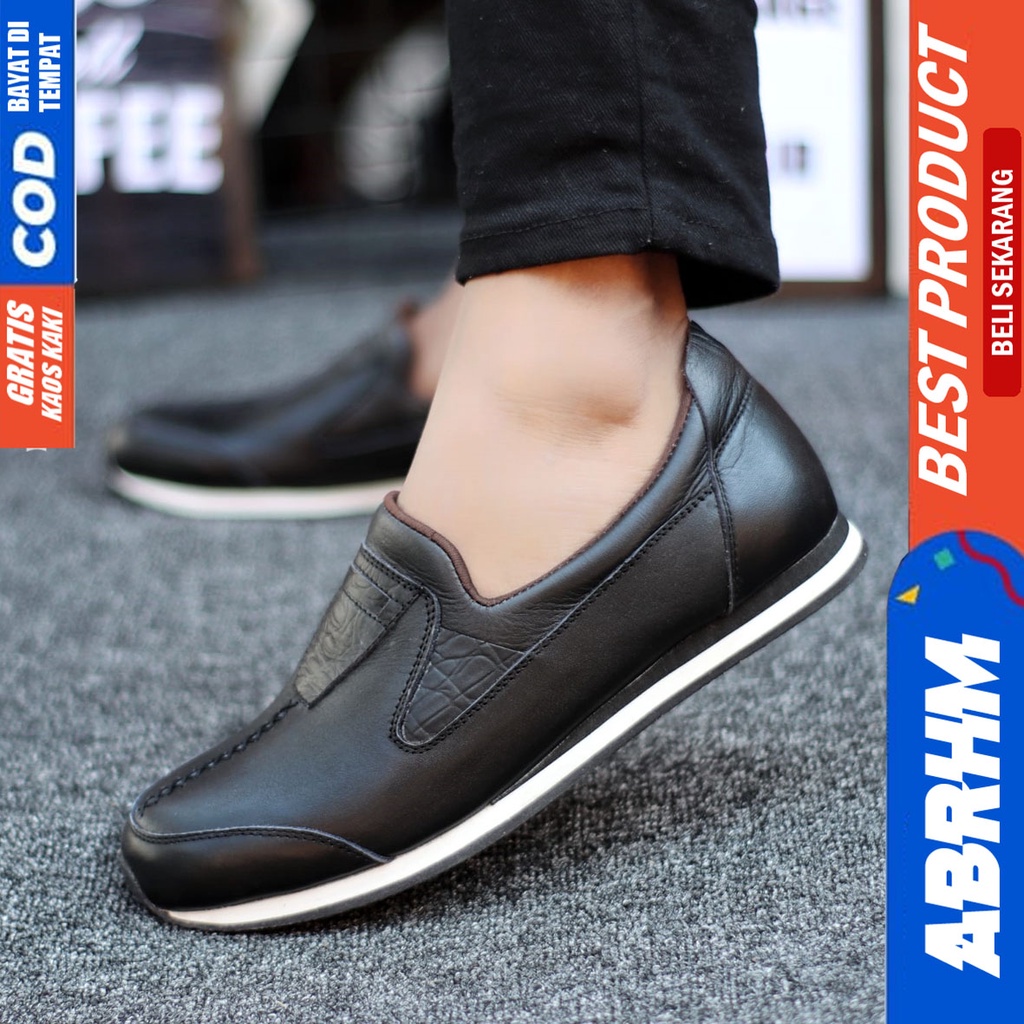 Abrhm Gavin - Sepatu Casual Sneakers Pria Kulit Asli Kerja Santai Hitam