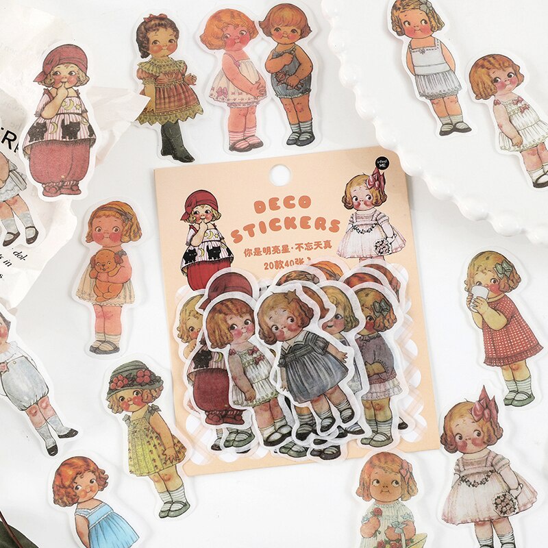 40 PCS Washi Paper Cute Cartoon Super Star Boys Girls Decorative Stickers-3