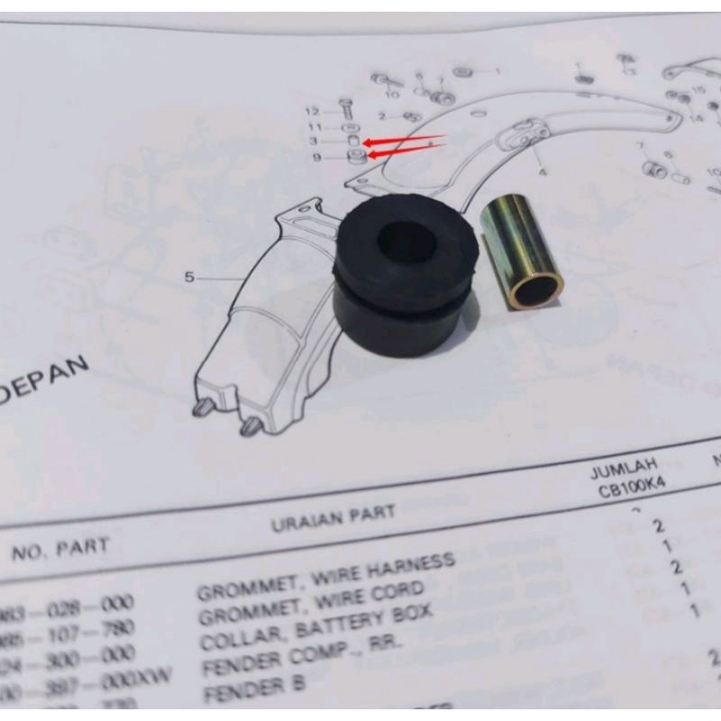 Karet & bosh bos spakbor belakang honda CB k5 GL 100 125