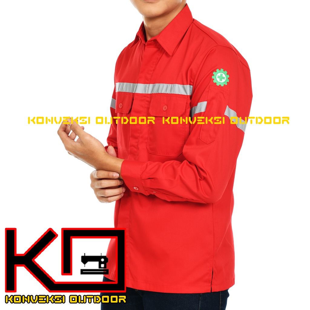 BAJU KEMEJA SAFETY WEARPACK K3 OUTDOOR PREMIUM LENGAN PANJANG - Seragam Proyek Pria Kerja Lapangan Bangunan Tambang Alat Berat PLN Enginer Instalasi Mesin Warepack Werpak Werpack Warepak Warpack Warpak Teknisi scotlet Warna Merah Konveksi Outdoor