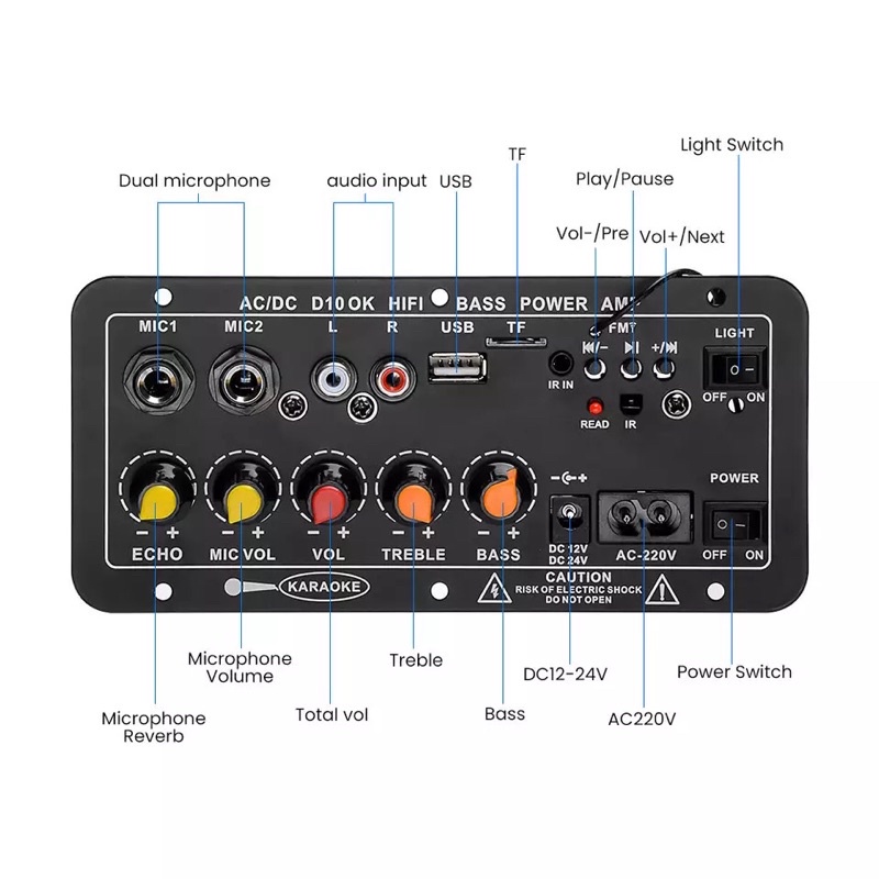 Kit Power Amplifier Bluetooth Karaoke AC-DC  Speaker Aktif 10-12 inci