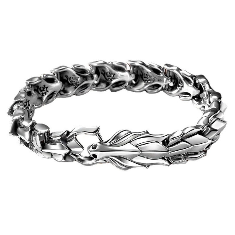 Perhiasan Gelang Pria Bahan Titanium Steel Warna Silver Motif Naga Gaya Punk Retro Untuk Hadiah Pesta